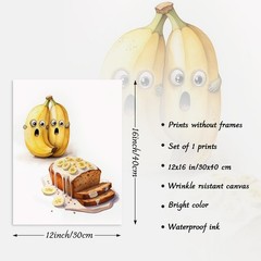 Funny Kitchen Wall Art, Whimsical Banana & Bread Canvas Poster for Eclectic K…