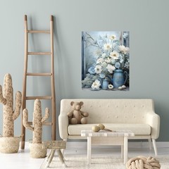 16×20 Blue and White Abigail Floral Canvas Print Wall Art
