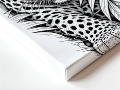 Wall Art Leopard Jungle Line Drawing Black White Wildlife Animal Print Decor