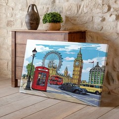 London City Canvas Wall Art Big Ben Red Bus Telephone Booth Vintage Print Decor