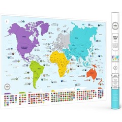 Large Educational World Map Poster – Colorful Global Map with Flags & Capitals –