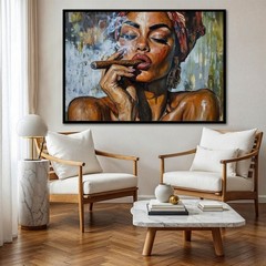 Afro Cuban Woman Smoking Cigar Canvas Wall Art Black Girl Magic Urban Home Decor