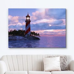 Wall26 View of Purple Sky Over Striped Island Lighthouse Canvas Print Wall Art