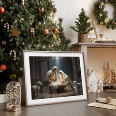 Birth of Christ Nativity Scene | Mary Joseph and Baby Jesus | Christian Wall Art