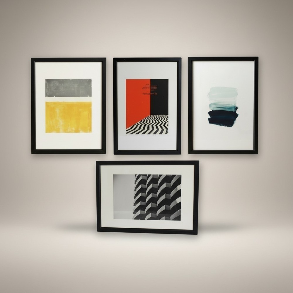 Set Of 4 Modern Framed Art Prints Geometric & Abstract Designs – 20.5″ x 14.5″