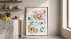 Floral Arrangement Watercolor Poster Rose Bouquet Wall Art Cottagecore Print
