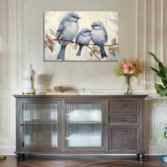 Birds Canvas Wall Art Blue Birds Family Painting Sparrow on Tree Branches Pic…