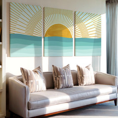 3 Pieces Sunrise Over Ocean Abstract Warm Large Wall Art for Living Set Of 3