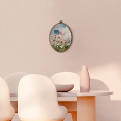 Americana Decor, Vintage Wildflower Patriotic Flag Oval Wall Art Framed, Vint…