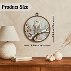 Owl Wall Art Decor, Vintage Snowy Forest Wildlife Round Hanging Artwork, Rust…