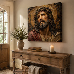 Jesus Crown of Thorns Canvas Wall Art Christian Religious Portrait Faith Home