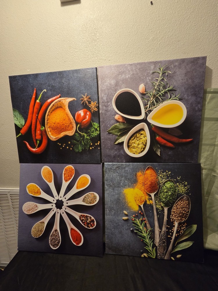 Colorful Spices and Spoon Vintage Canvas Prints Still Life Paintings Pictures
