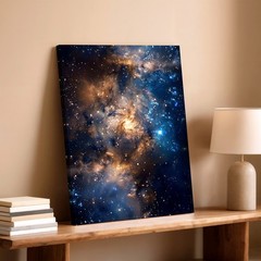 Wall Art Galaxy Nebula Space Stars Cosmic Blue Gold Celestial Poster Print Decor