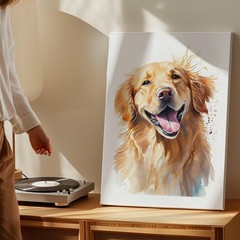 Golden Retriever Dog Portrait Watercolor Canvas Wall Art Animal Home Decor Print