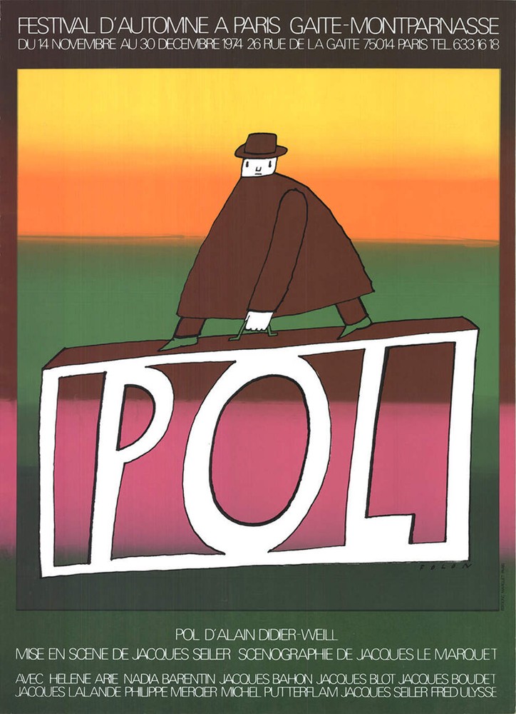 JEAN-MICHEL FOLON POL 30.25″ x 22″ Serigraph 1974 Surrealism Multicolor, Pink, G