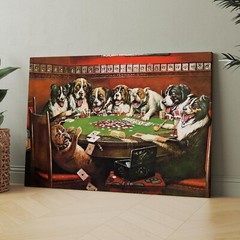 Dogs Playing Cards – Poker Sympathy CM Coolidge Canvas Print Wall Art
