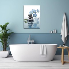 Spa Bathroom Wall Art Blue Orchid Flowers and Zen Stones on Zen-3 18″L x 12″W
