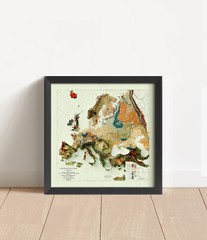 Europe Map, Europe 2D Relief Map, Europe Vintage Map – 2D Flat Print