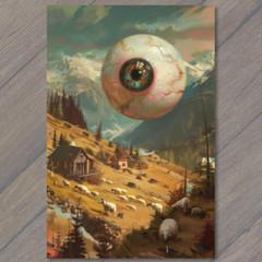 Art Print Eyeball Monster Mountains Sheep Weird Unusual Eye Scenic Strange Funny