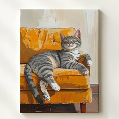 Lazy Tabby On Yellow Couch Canvas Cozy Cartoon Cat Wall Art Some Days Are For