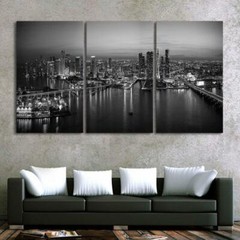 Miami Florida USA Cityscape Skyline Framed 3 Piece Canvas Wall Art Painting Unit