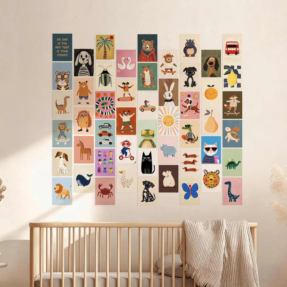 50Pcs Playroom Decor Funny Cartoon Animal Posters Toddler Boy Wall Decor Insp…
