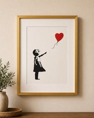 Banksy Girl With Heart Balloon Wall Art 8×10 Print, 10×12 Gold Frame