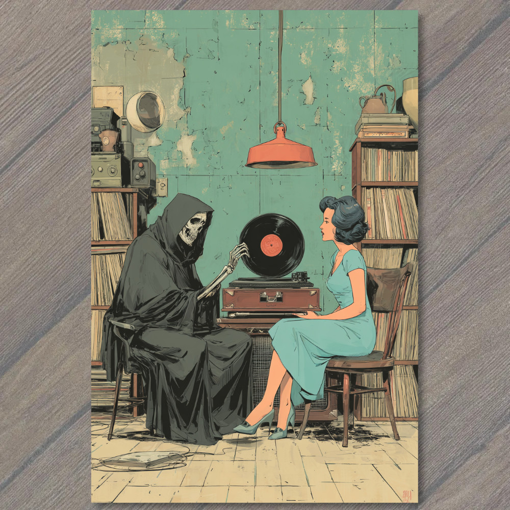 Art Print Grim Reaper Woman Vinyl Record Retro Room Music Vintage Surreal Art