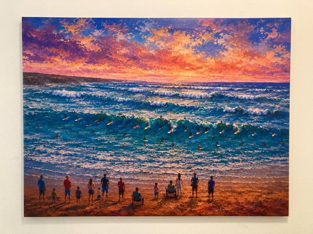 Surf Art Decor «Party Wave» Oil Painting Style Stretched Canvas Print