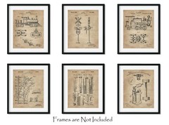 Railroad Train Patent Print Set 6 Vintage Art Prints 8×10 in. Locomotive Railway