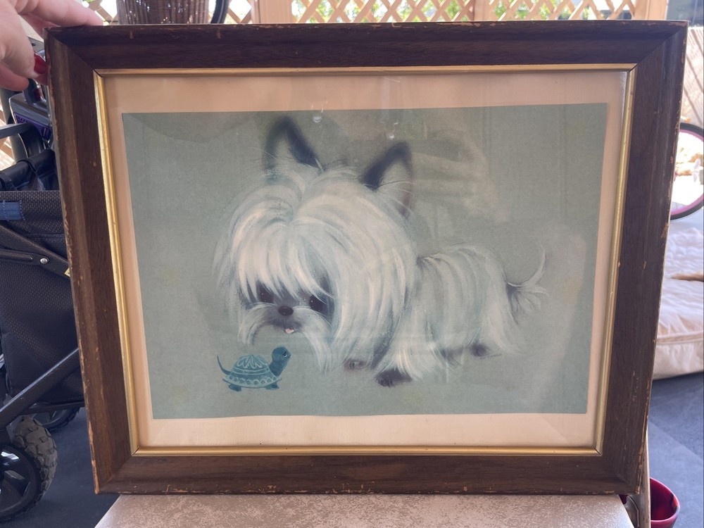 Vintage MCM Whimsical Retro Kitsch Dog Wall Art Pictures Westie Turtle White