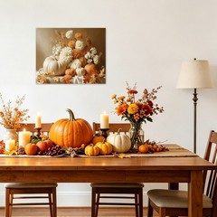 Rustic Fall Leaf Pumpkin Orange Floral Canvas Wall Art for Bathroom Living Room