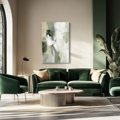 Abstract Olive Green Beige Oil Painting Print on Framed Canvas Wall Art, Neutral