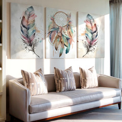 3 Pieces Bohemian Dreamcatcher Large Wall Art Set for Living Room Set Of 3