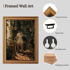 Vintage Gold Framed Wall Art Whimsical Frog Botanical Canvas Art Prints Anima…