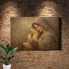 Mother and child sacred portrait Art Print vintage icon style muted earth tones