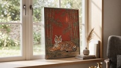 Japanese Tiger and Cub Poster Vintage Asian Art Print Bamboo Forest Wall Decor