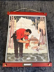 Canvas Soap Advert Lithograph, Mountie, Camping, Lumberjack, Wood-Brass Frame