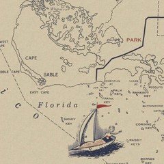 Mid-Century Miami to Key West Florida Overseas Highway Fishing Map circa 1952