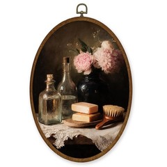 Vintage Floral Bathroom Wall Art Decor, Rustic Farmhouse Oval Framed Canvas A…