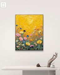 Abstract Floral Oil Painting Canvas Wall Art Yellow Textured Flowers 8»*12»