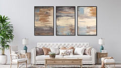 Large Brown Abstract Canvas Art Set – Rustic Wall Decor for Living Room 24″x36