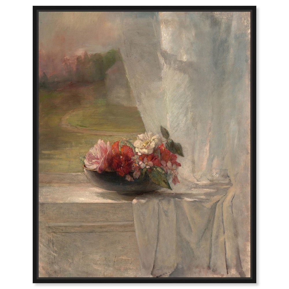 Flowers on a Window Ledge 1861 Canvas Floral Classic Art, Black Frame, 24 x 30