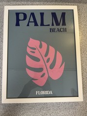 Palm Beach Florida Framed Wall Art Pink Leaf Modern Coastal Decor 13×16