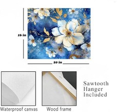 20×16 Blue and White Floral Canvas Print Wall Art