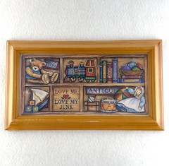 1996 Vintage FIGI Graphics Wood Framed Print Antique Toys Sealed NOS 7×12