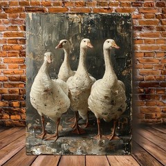 Vintage Geese Flock Distressed Canvas Wall Art, Farmhouse Home Decor