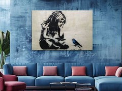Banksy Girl With Blue Bird – Canvas Ready-To-Hang Wall Art Canvas Print