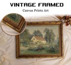 Vintage Carved Gold Frame Canvas Wall Art Classical Nature Landscape Painting…