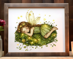 Fairy Wall Art Print, Sleeping Fairy and Fireflies Art Decor, Fantasy Art #514